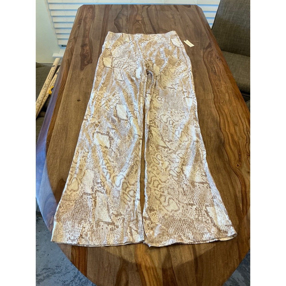 Anthropologie Snake Print Wide Leg Pant L Tall NWT Brown Cream Viscose OB2240383 - Picture 2 of 10